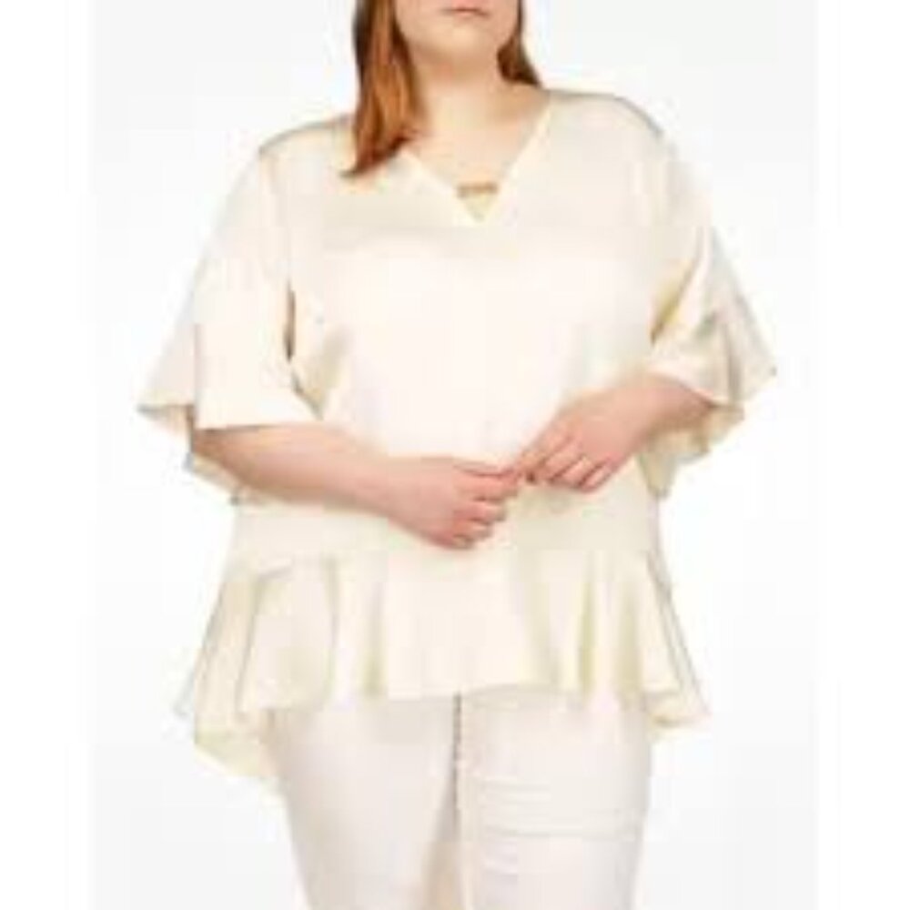 Michael Kors V-Neck Gold Flutter short sleeves and lettuce hem size 0X Womens
